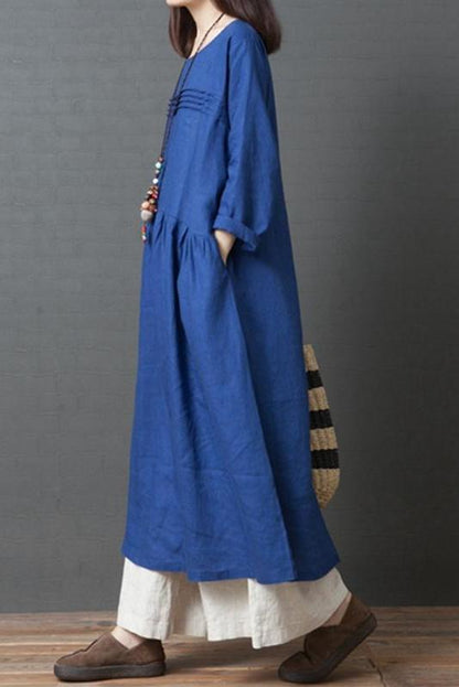 Korea Style Loose Linen Maxi Dresses for