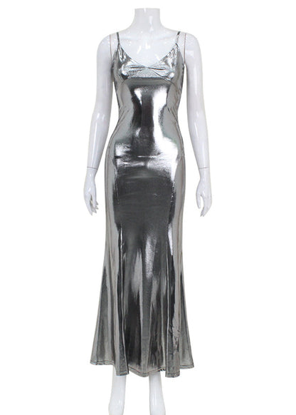 Slim Fit Silver Spaghetti Strap Dress Summer