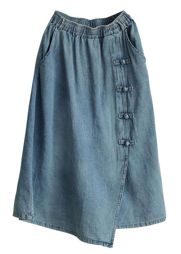 Light Blue Asymmetrical Design Button a Line Pockets Fall Skirts