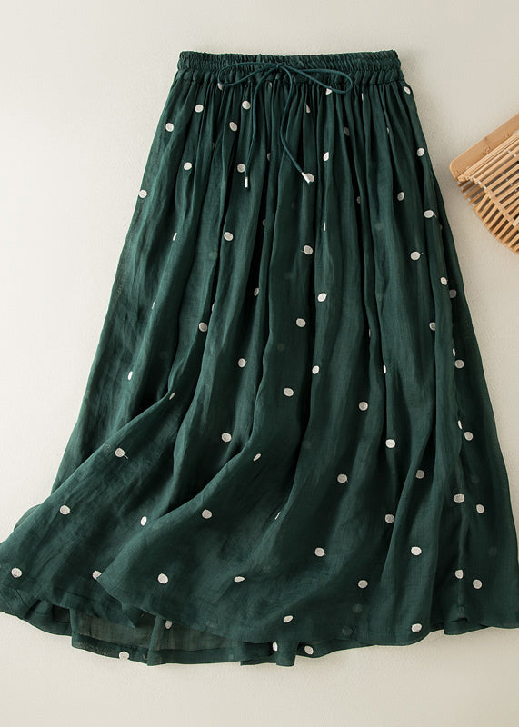Apricot Dot Drawstring Elastic Waist Wrinkled Cotton Skirt Summer