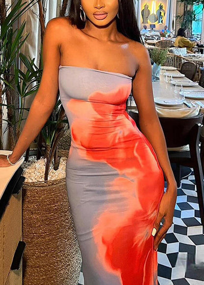 Printed One Shoulder Strapless Dress