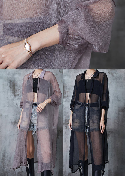 Black Oversized Hollow Out Tulle Long Cardigan Summer