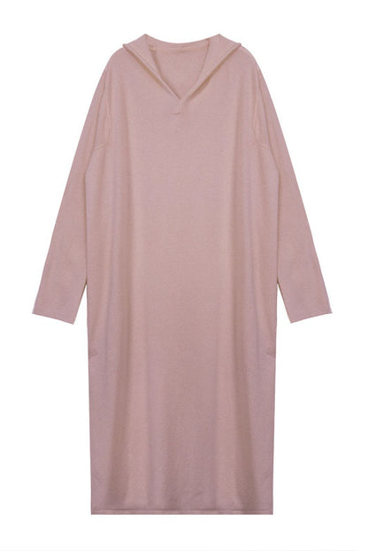 Wool Knit Hoodie Color Long Sleeve Dress