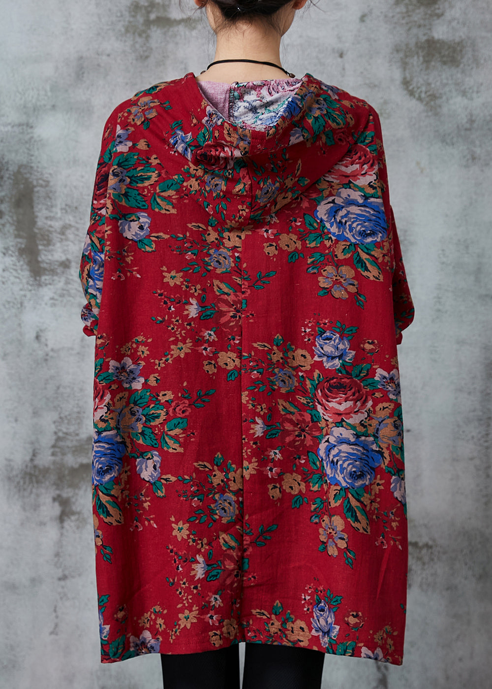 Red Oversized Print Cotton Loose Sweatshirts Dress Spring