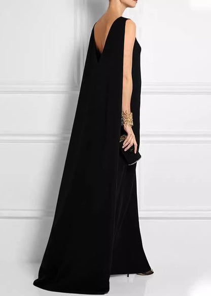 French Black High Waist Cotton Ankle Dress Sleeveless