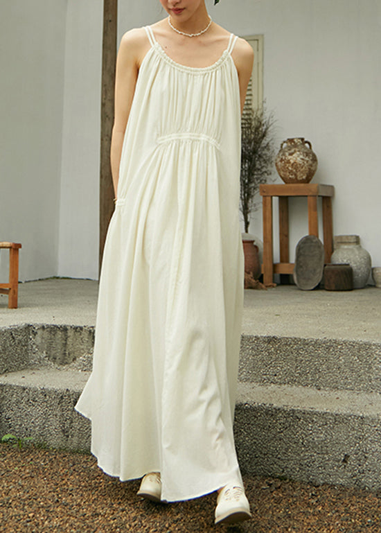 Dark Grey Wrinkled Cotton Spaghetti Strap Dress Sleeveless