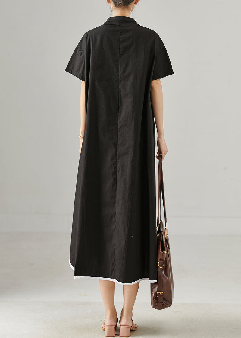 Black Oversized Print Cotton Holiday Dress Summer