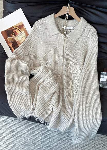 Apricot Peter Pan Collar Button Cozy Knit Coat Fall