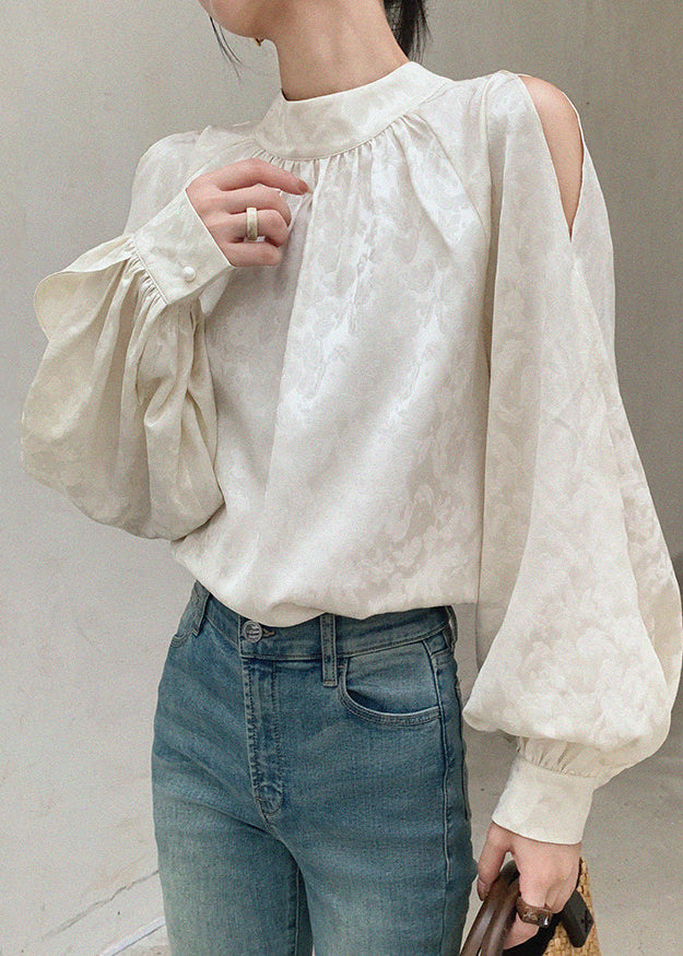 Classy White Print Asymmetrical Hollow Out Shirt Spring
