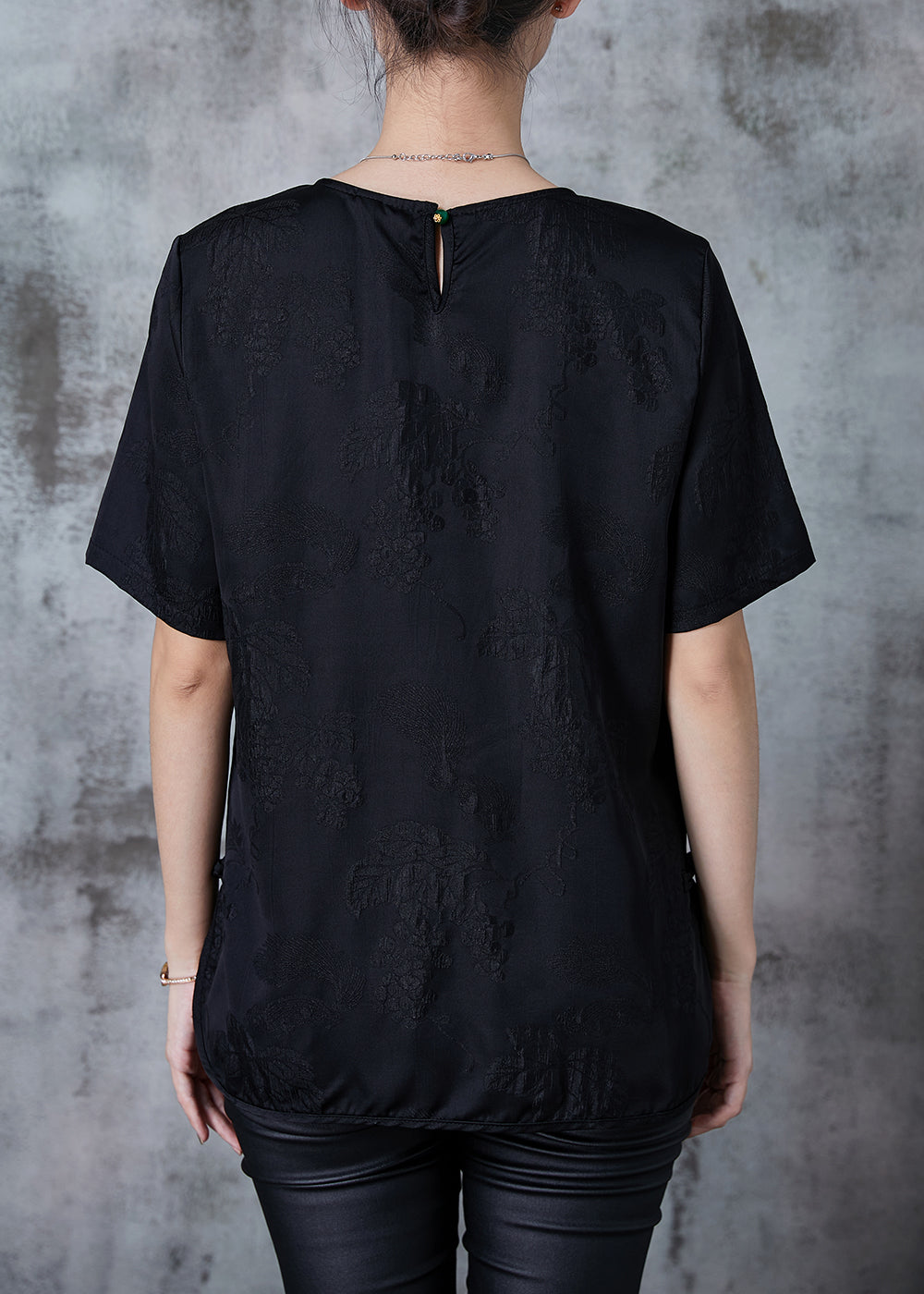 Black Jacquard Chinese Button Silk Tops Summer