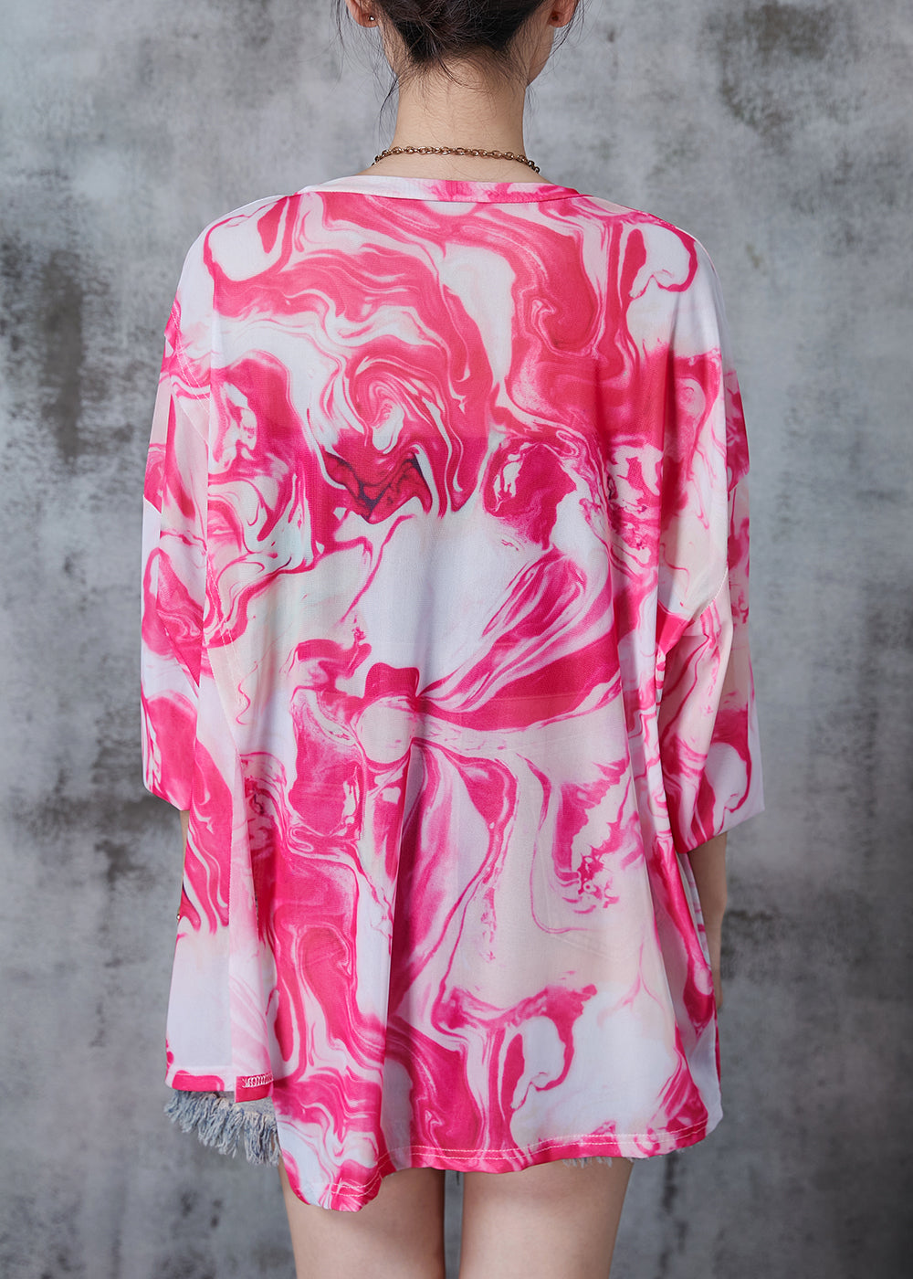 Pink Print Chiffon Upf 50+ Shirt Side Open Fall