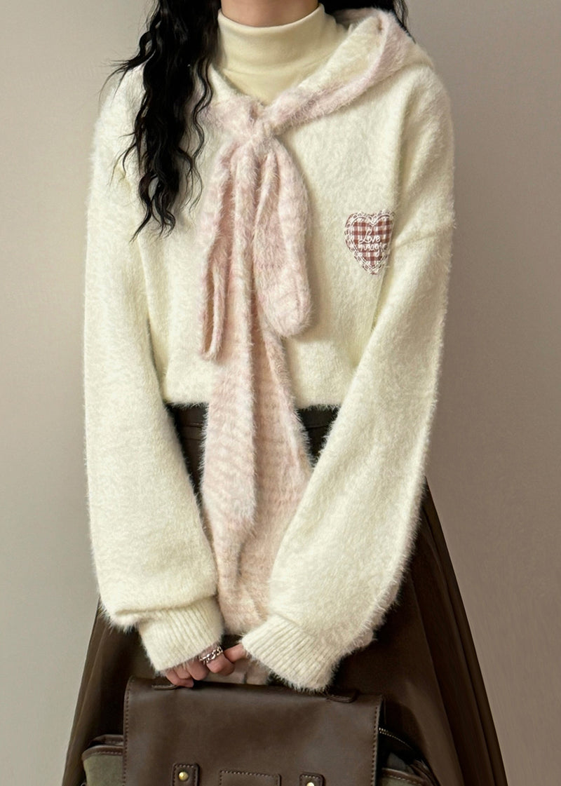 Yellow Hooded Lace Up Patchwork Knit Sweater Spring