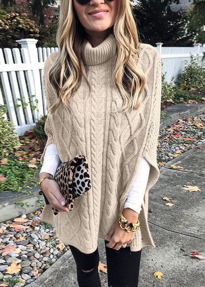 Grey Hign Neck Thick Knit Sweaters Batwing Sleeve