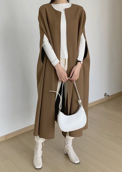 Coffee Original Design Woolen Coats Sleeveless