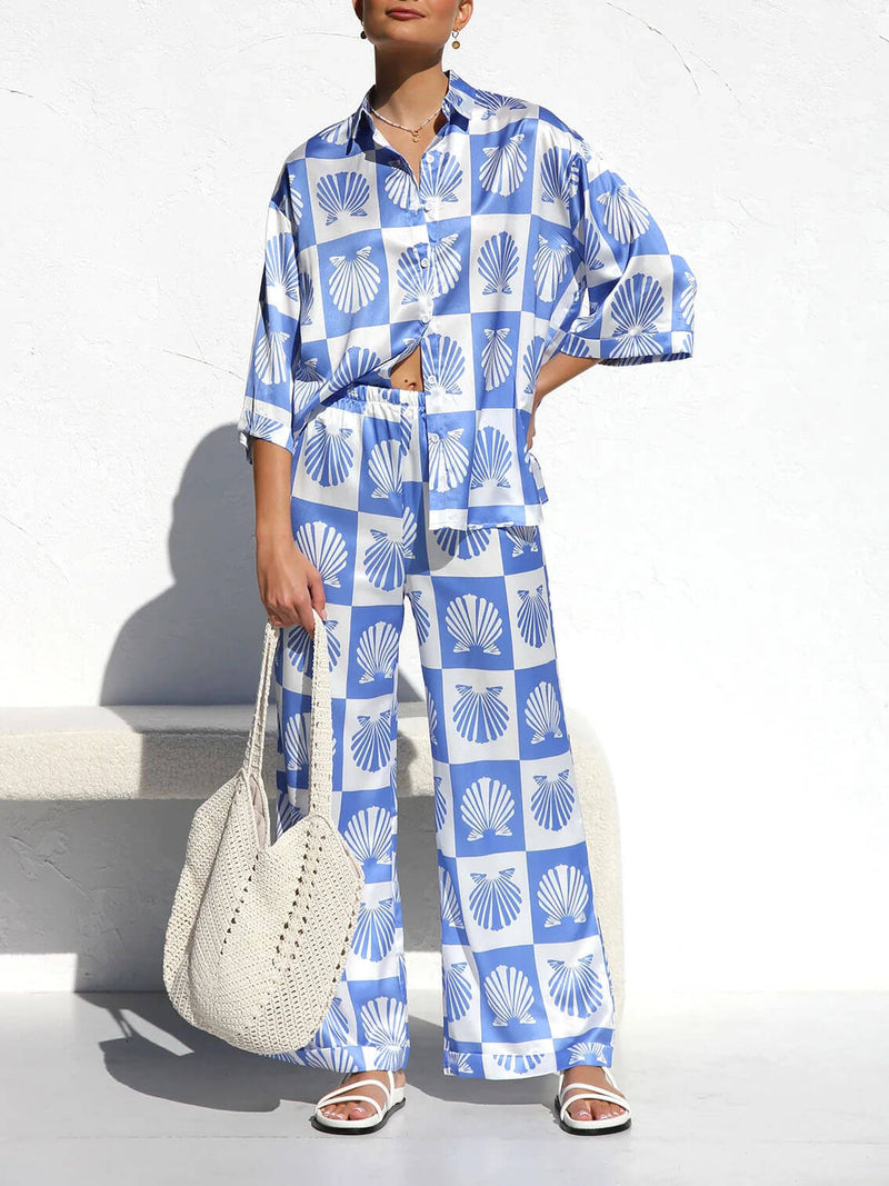 Shell Print Special Satin Button-down Shirt