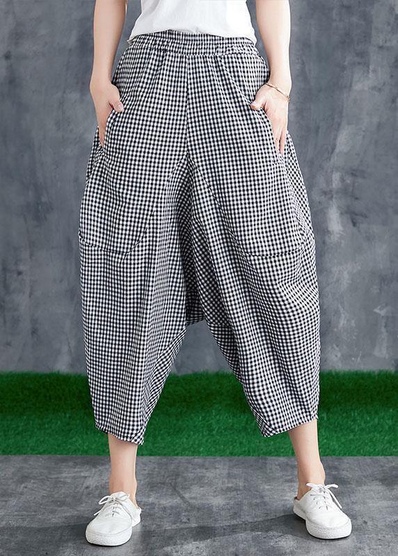 Summer Cotton Linen Plaid Loose Harlan Pants Pants