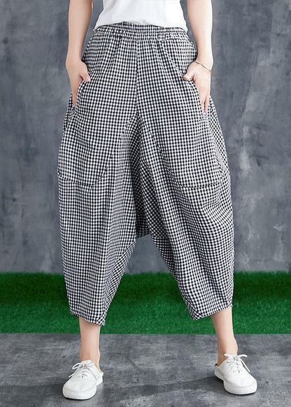 Summer Cotton Linen Plaid Loose Harlan Pants Pants
