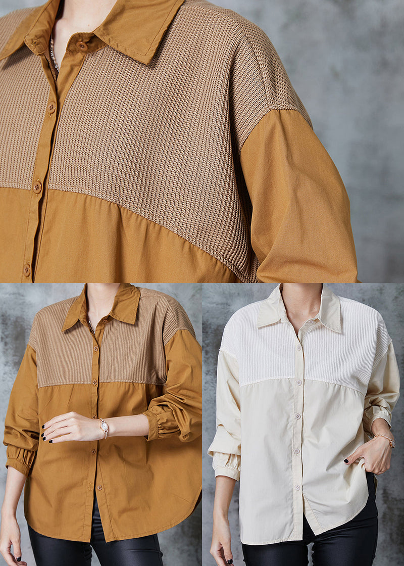 Caramel Oversized Patchwork Cotton Shirts Fall