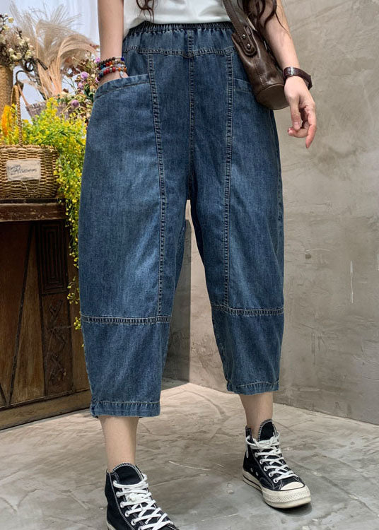 Diy Blue Pockets Denim Pants Spring