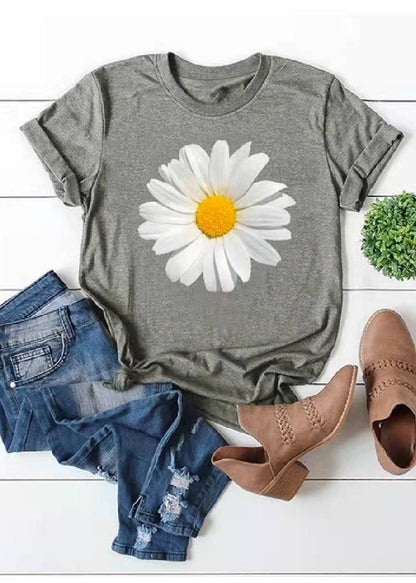 Limited Stock- Shoulder Sleeve Loose Sunflower Printed T-shirt