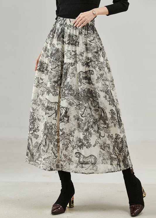 Black Print Cotton a Line Skirts Spring