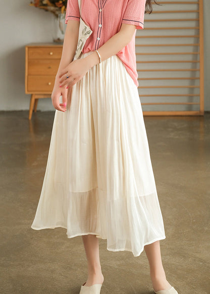 Apricot Elastic Waist Exra Large Hem Silk Skirts Summer