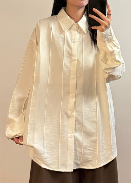 Loose White Peter Pan Collar Button Cotton Shirts Spring