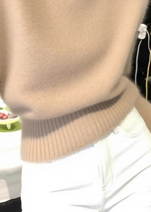 Khaki Turtleneck Cozy Knit Sweaters Winter