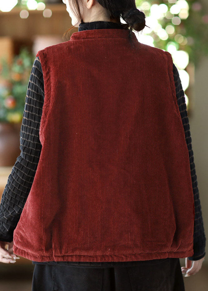 Green Stand Collar Fine Cotton Filled Corduroy Vest Winter