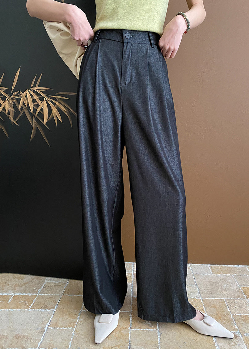 Black Pockets Cotton Wide Leg Pants Summer
