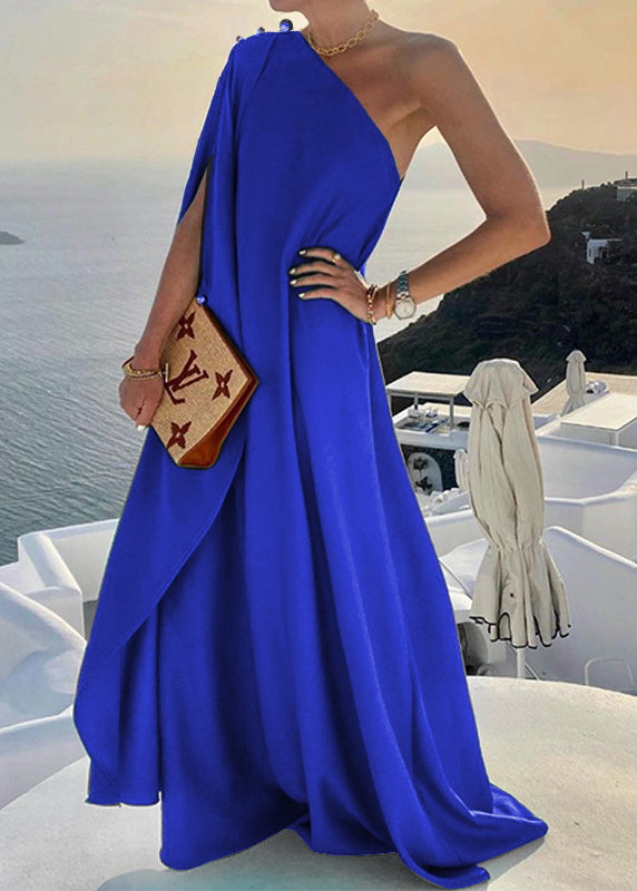 Black One Shoulder Side Open Cotton Long Dresses Summer
