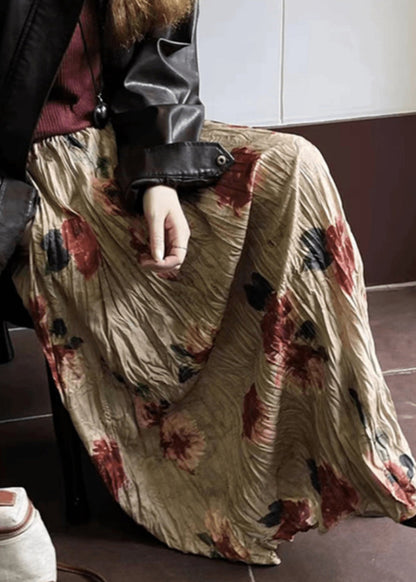Wrinkled Print Pockets Cotton Skirt Summer