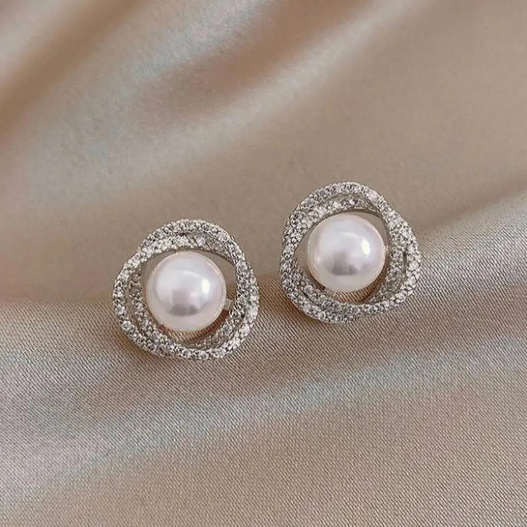 Sparkling Spiral Earrings With Pearls
