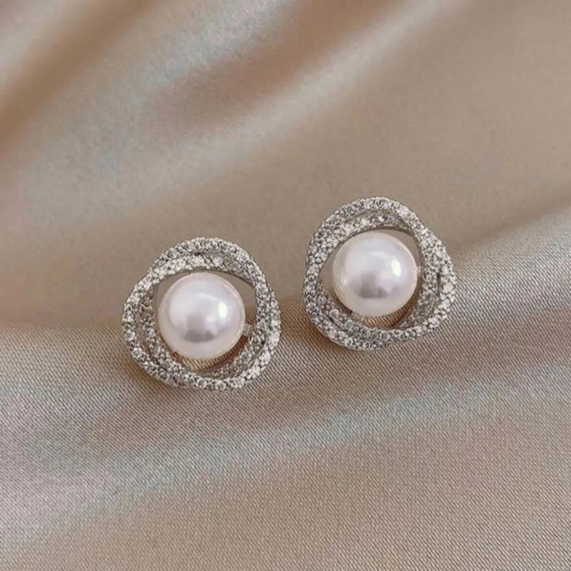 Sparkling Spiral Earrings With Pearls