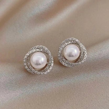 Sparkling Spiral Earrings With Pearls