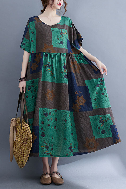Summer Short Sleeve Dress Geometric Print Long Dress
