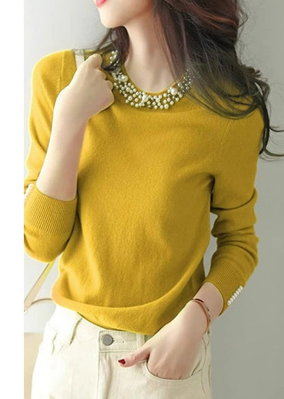 Yellow Nail Bead Knit Shirt Spring