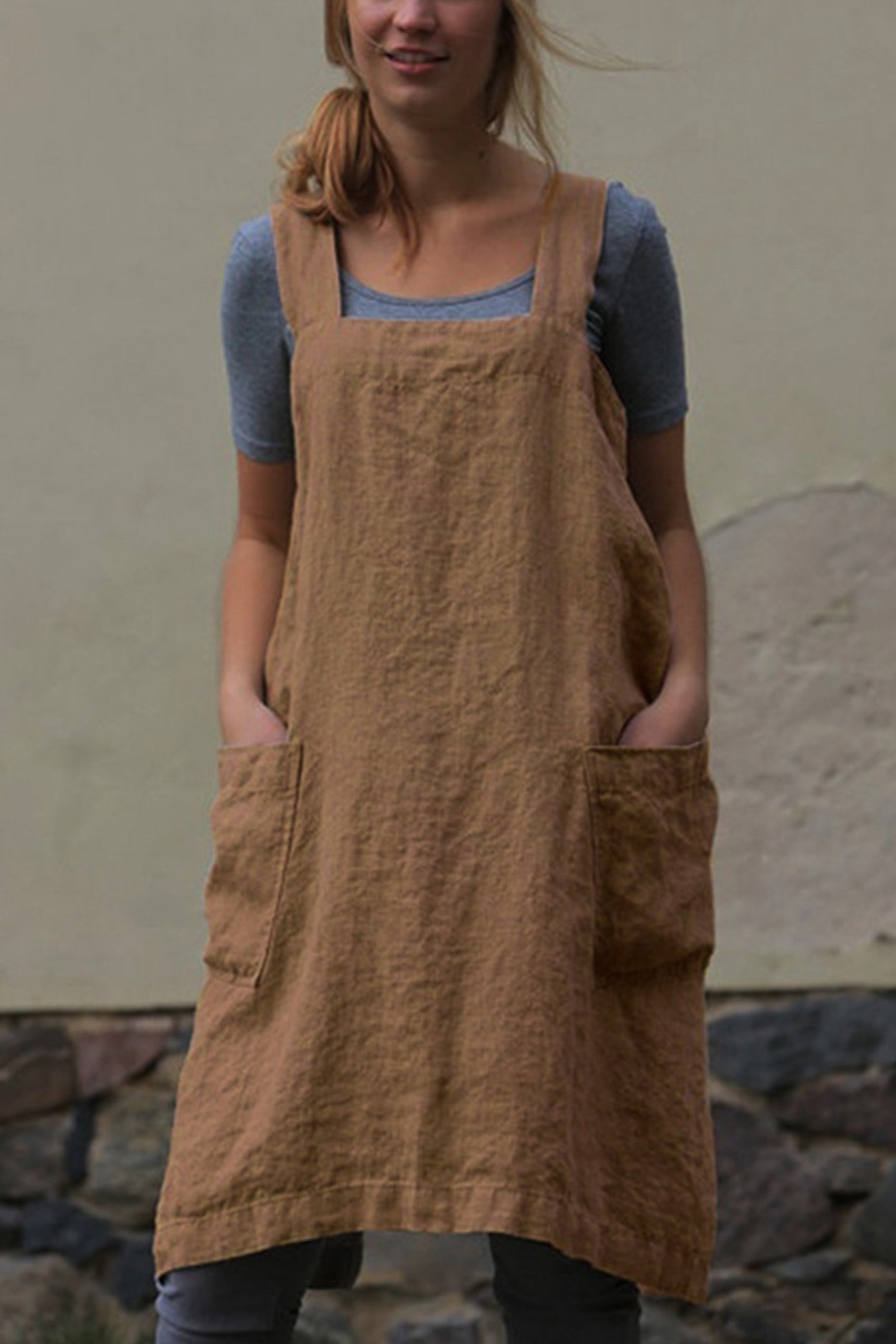 Cotton Linen Apron Mini Dress