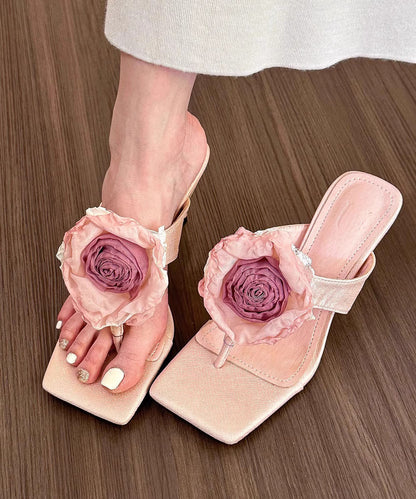 Pink Stiletto Splicing High Heel Flip Flops Peep Toe