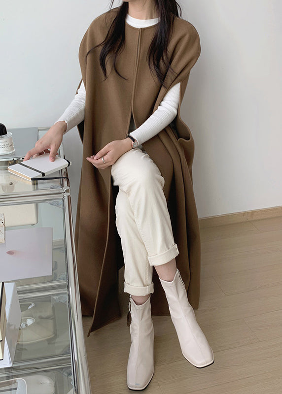 Coffee Original Design Woolen Coats Sleeveless