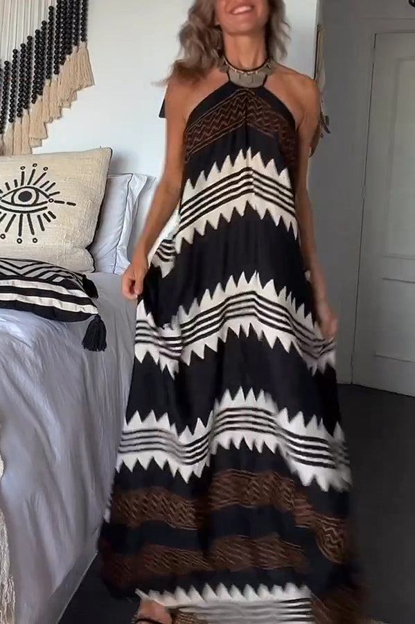 Hey Vacay Print Halter A-line Maxi Dress