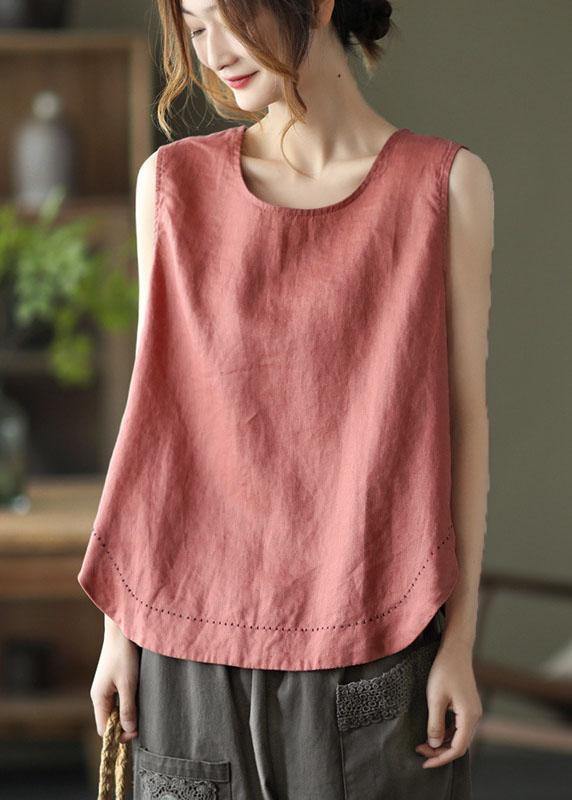 Natural Rubber Red Sleeveless Linen Beach Vest Summer