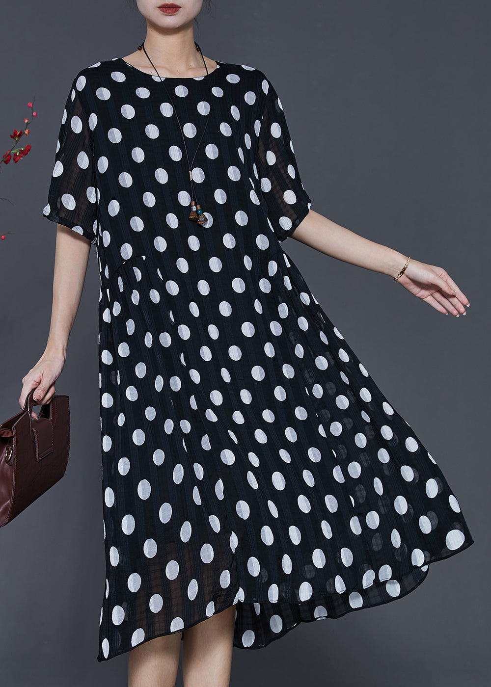 White Round Dot Oversized Chiffon Holiday Dress Summer