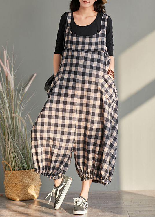 New Cage Pants Plaid Jumpsuit Cotton and Linen Overalls