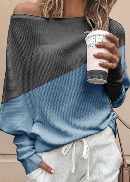 Green O Neck Patchwork Cotton Tops Batwing Sleeve