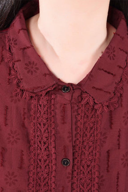 -loose Embroidery Lace Dress Cotton and Linen Long Sleeve Dress