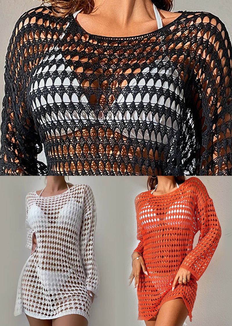 Black Hollow Out Knit T Shirt Fall