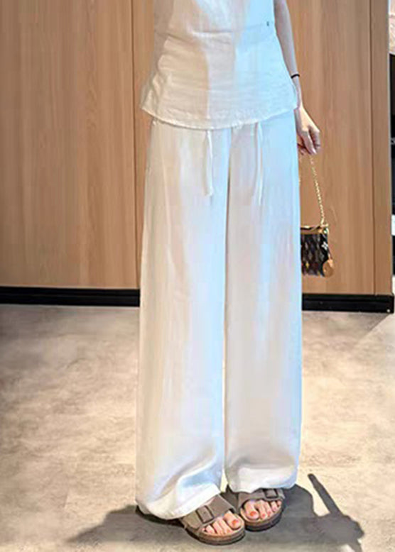 Style White Tie Waist Wide Leg Pants Summer