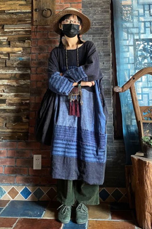 -retro Cotton Linen Distressed Colorblock Dress