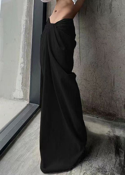 Black Cotton Wide Leg Summer Pants Asymmetrical